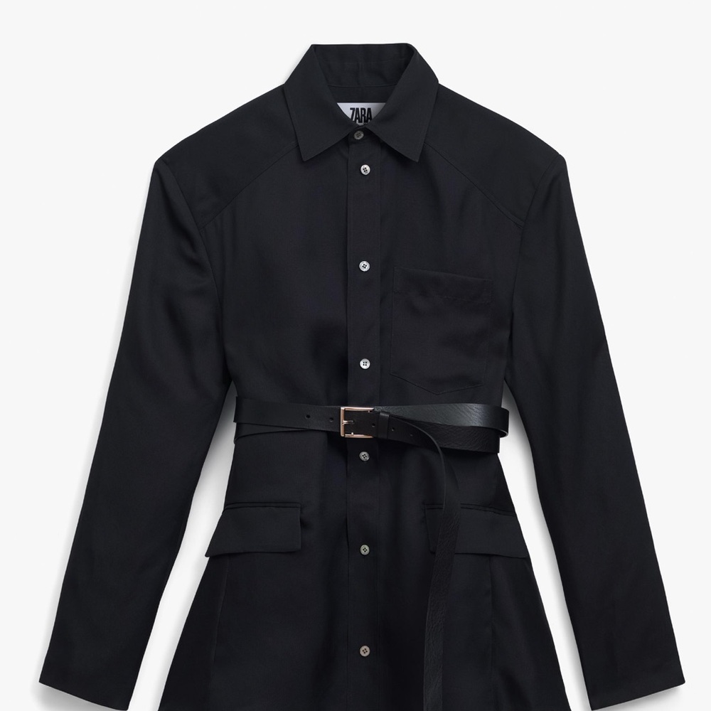 ZARA Icons Limited Edition Belted Shirt Blazer Black XS/S Chic Tailored